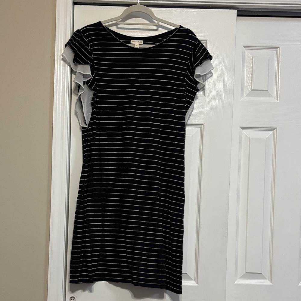 Maison Jules Black and White Striped Mini Dress